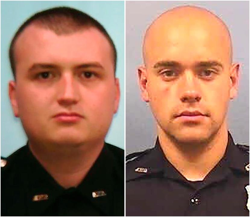 El oficial Devin Brosnan (izq.) se convirtió en testigo del estado contra Garrett Rolfe, a la derecha. (Fotomontaje ENDI.com / Fotos / The Associated Press)