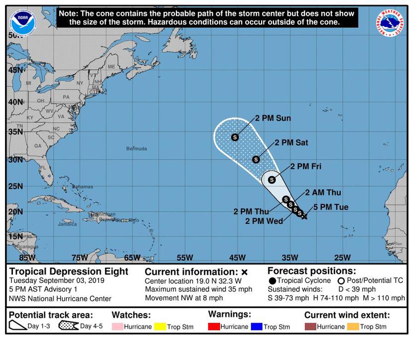 Protección de trayectoria para la depresión tropical 8. (NHC)