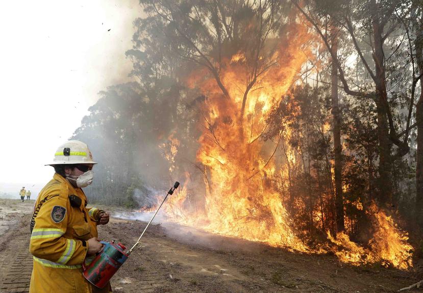 Bomberos intentan extinguir las llamas de un incendio controlado cerca de Tomerong, Australia. (AP)