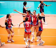 La selección de voleibol femenino, durante su partido ante Japón.