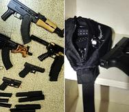 Parte de las armas ocupadas en el allanamiento en un residencial en Manatí.