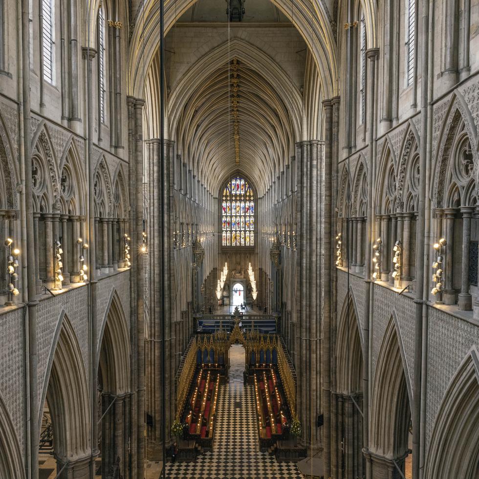 Una vista general de la Abadía de Westminster en Londres, antes de la coronación del rey Charles III.