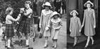 En esta combinación de fotografías, de izquierda a derecha, la princesa Margarita le da una galleta a un perro Pembrokeshire Corgi que sostiene la princesa Isabel el 5 de julio de 1936. La princesa Isabel y la princesa Margarita el 7 de junio de 1938 y la princesa Margarita y la princesa Isabel en la muestra ecuestre internacional en Londres el 21 de junio de 1939. Las princesas solían ser vestidas igual cuando eran niñas y adolescentes.