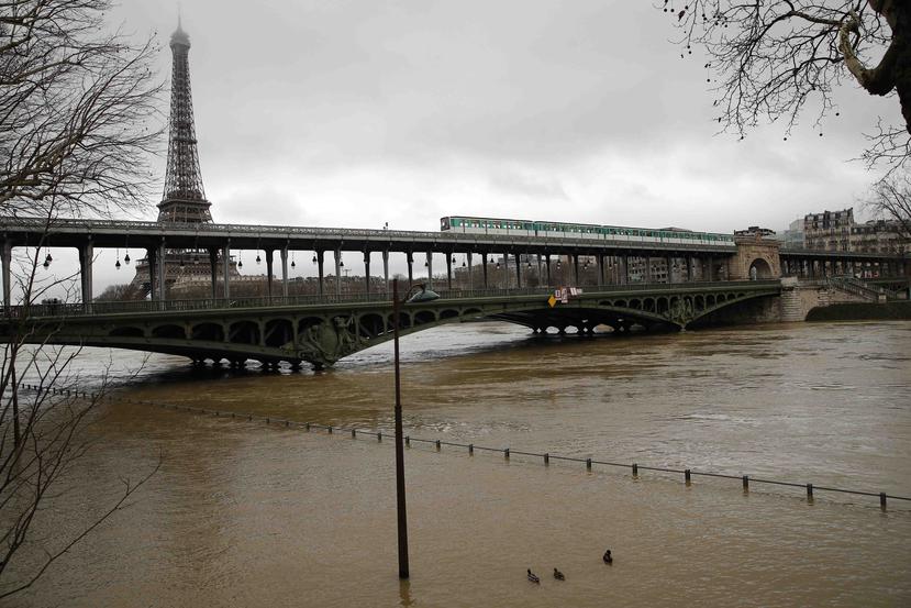 El río Sena alcanzó más de 18 pies en el puente de Austerlitz. (AP/Christophe Ena)