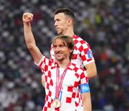 Luka Modric celebra el tercer lugar de Croacia en la Copa Mundial.