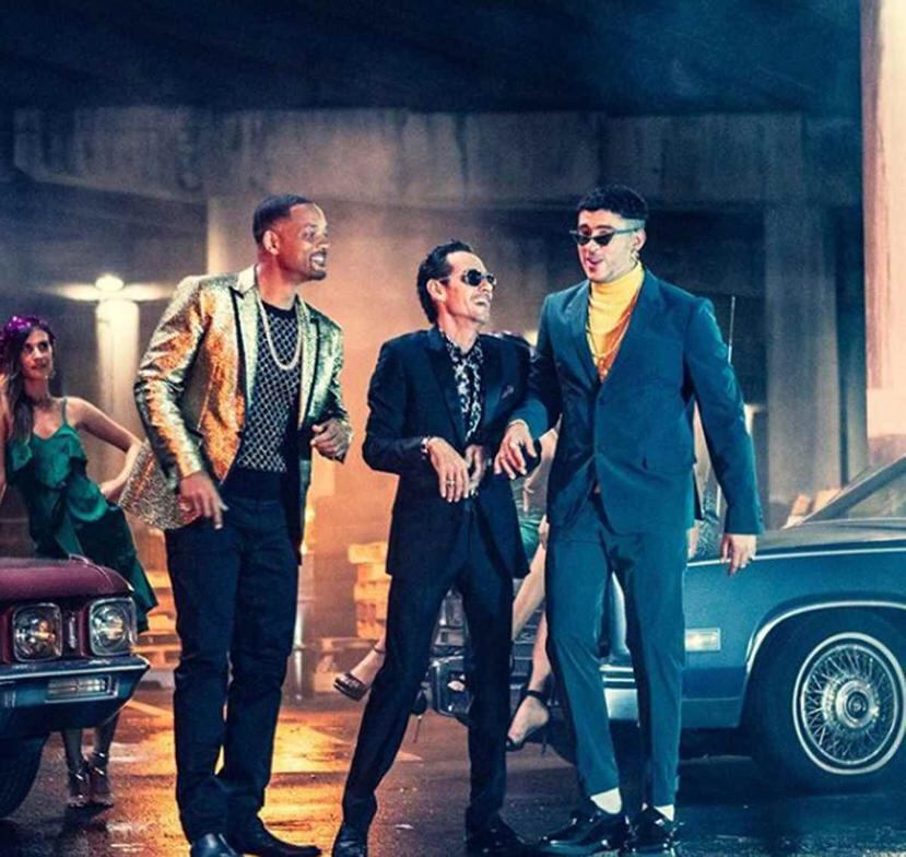 Will Smith, Marc Anthony y Bad Bunny durante la grabación del vídeo musical de la canción. (Captura / Instagram)