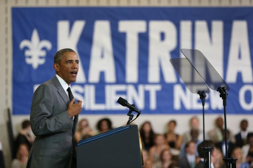 Obama habla durante el evento que marcó los diez años del paso del huracán Katrina.