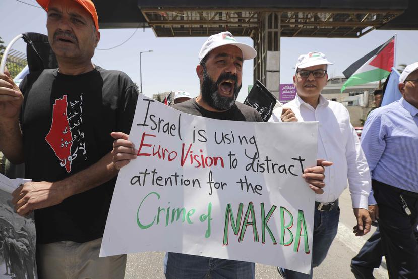 Palestinos conmemoran su "nakba" ("catástrofe") por el desplazamiento masivo que sufrieron cuando nació el estado de Israel, el 15 de mayo del 2019. (AP / Mahmoud Illean)