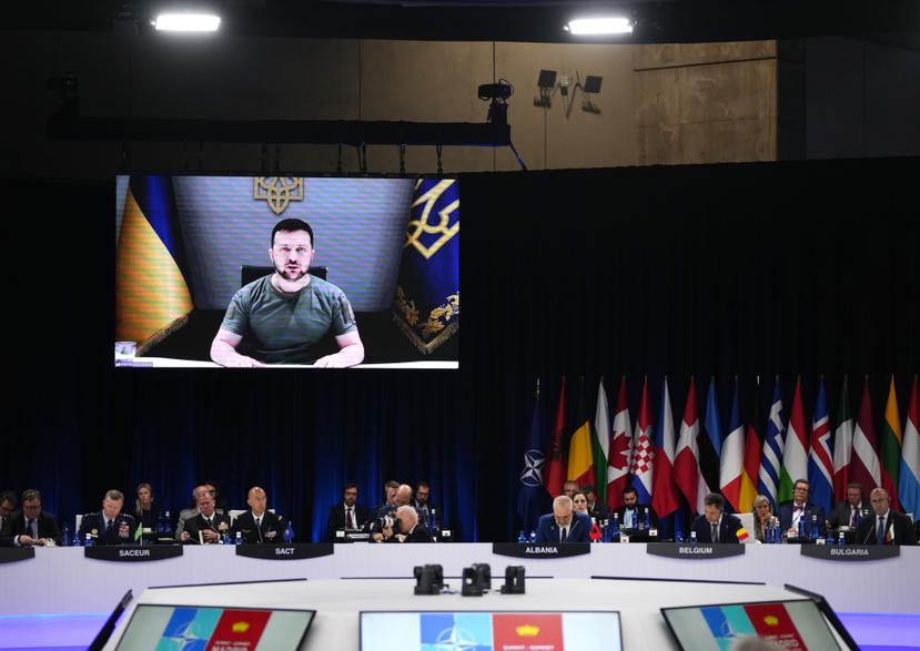 El presidente ucraniano Volodymyr Zelensky se dirigió a los miembros de la OTAN por videoconferencia, en la cumbre que se celebra en Madrid.