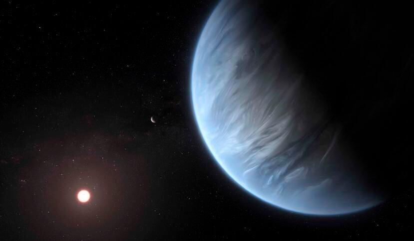 Descubierto en el 2015, el planeta conocido como K2-18b tiene dos veces el tamaño de la Tierra, con ocho veces su masa. (ESA / Hubble / M. Kommesser)