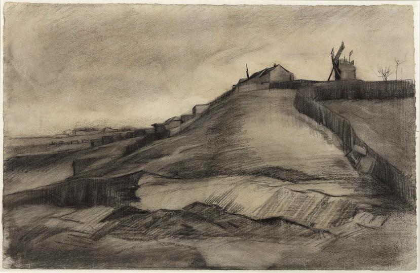 Dibujo del artista holandés Vincent Van Gogh "la colina de Montmartre con una cantera" en el miseo Singer en Laren (Holanda). (AP/Van Vlissingen Art Foundation)