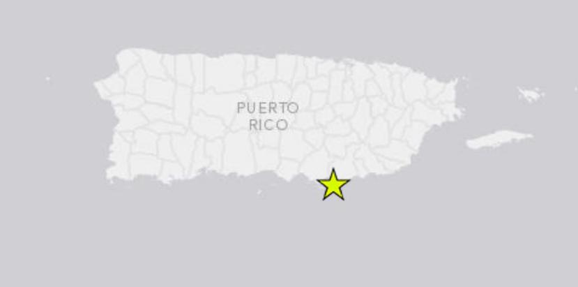 Ilustración de la Red Sísmica que ubica el epicentro del temblor de magnitud 4.6 que se registró al sur de Guayama, el 12 de marzo de 2019. (Captura/ Red Sísmica)