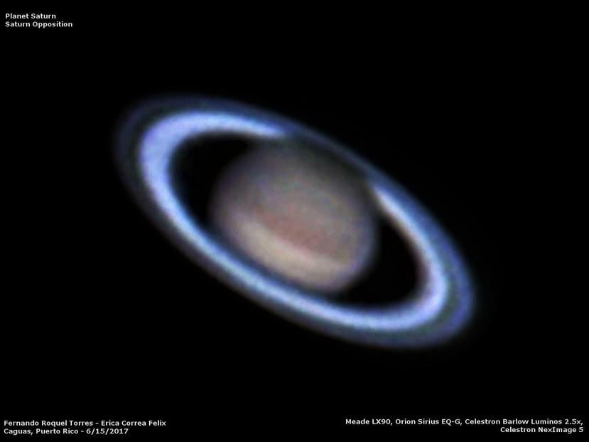 Imagen de Saturno en su oposición del 15 de junio de 2017 por Fernando Roquel Torres y Erica Correa Félix. (Suministrada)