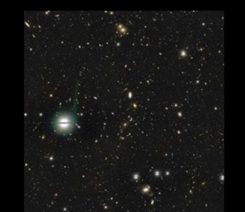 La galaxia Virgo I es tan tenue que es difícil apreciarla en el centro de esta imagen. (Universidad de Tohoku/Telescopio Subaru/Observatorio Astronómico Nacional de Japón)
