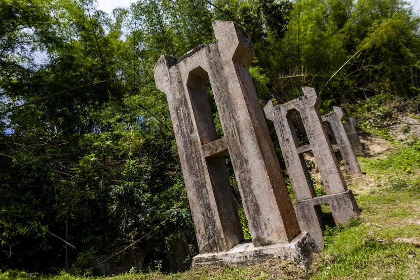 Columnas de lo que en algún momento fueron las vías del tren que pertenecía a la Red Ferroviaria de la Central El Ejemplo, en el barrio Mariana de Humacao.
