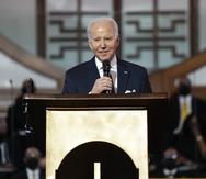 El presidente Joe Biden habla en la Iglesia Bautista Ebenezer, en Atlanta, el domingo 15 de enero de 2023. (AP Foto/Carolyn Kaster)