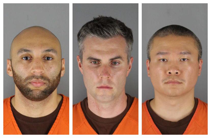 De izquierda a derecha a J. Alexander Kueng, Thomas Lane y Tou Thao, acusados de colaboración y complicidad en la muerte del afroestadounidense George Floyd.
