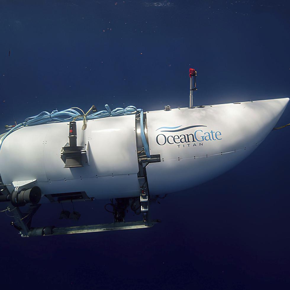 En esta imagen, proporcionada por OceanGate Expeditions, se muestra un sumergible llamado Titan utilizado para visitar el lugar del hundimiento del Titanic. (OceanGate Expeditions vía AP)