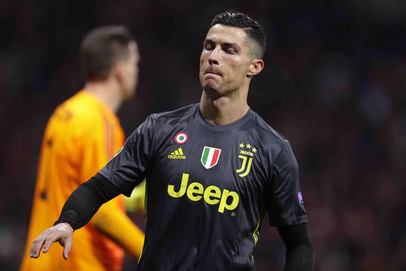 Cristiano Ronaldo de Juventus durante el partido ante el Atlético de Madrid por los octavos de final de la Liga de Campeones, el miércoles 20 de febrero de 2019. (AP)