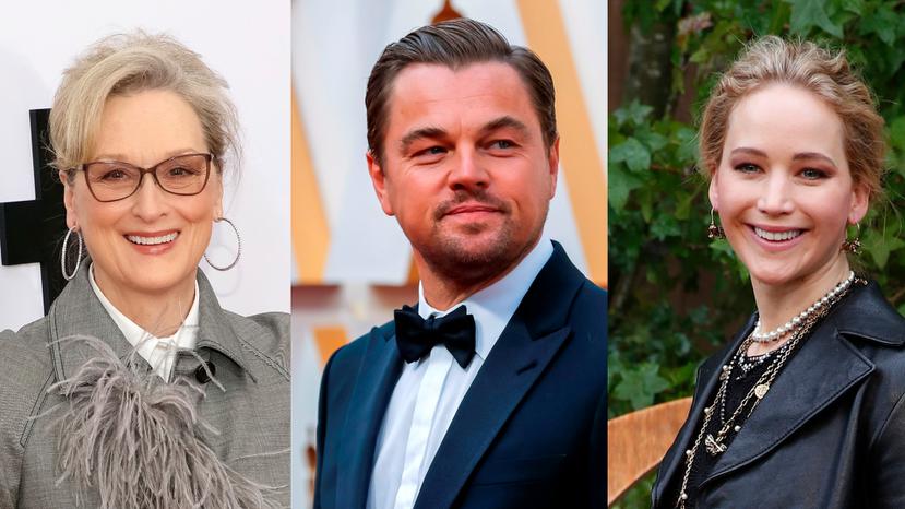 Los actores, de izquierda a derecha, Meryl Streep, Leonardo DiCaprio y Jennifer Lawrence, protagonizarán la película “Don't Look Up”.