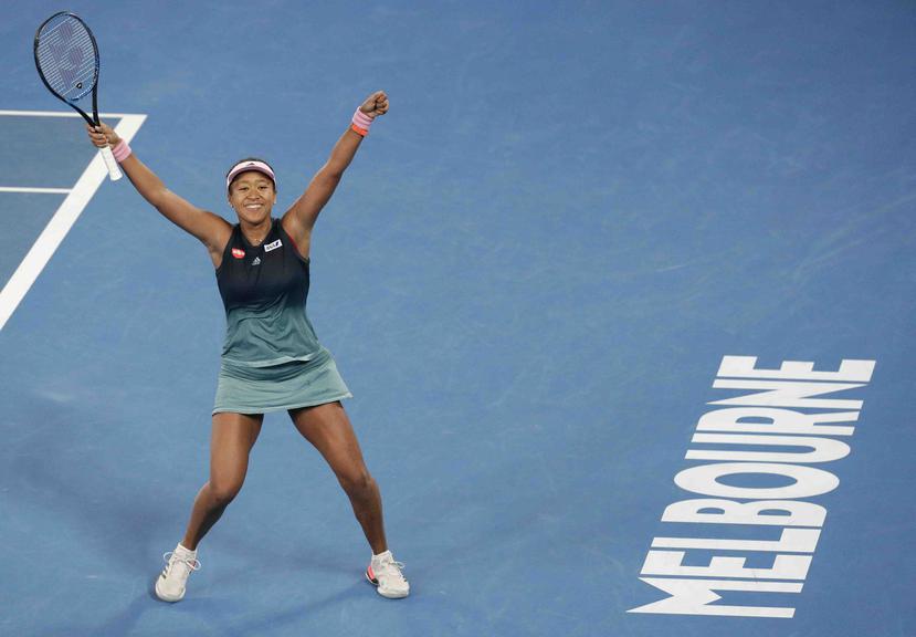 Naomi Osaka celebra su pase a la final del Abierto de Australia. (AP)