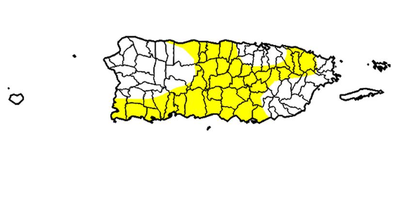 El mapa muestra en amarillo los pueblos afectados por el periodo anómalamente seco. (Captura / droughtmonitor.unl.edu)