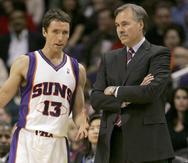 Steve Nash y Mike D'Antoni como jugador y dirigente, respectivamente, de los Suns de Phoenix en 2008.