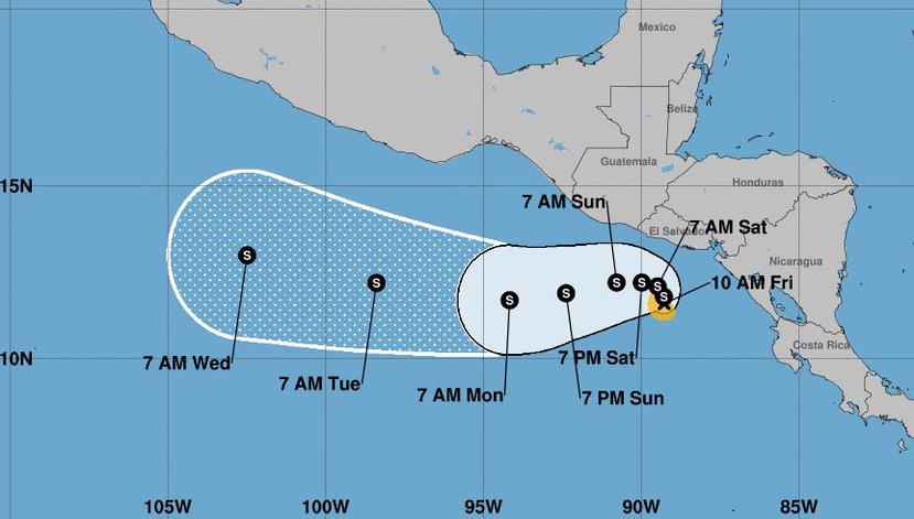 Gráfica preparada por el Centro Nacional de Huracanes con la trayectoria proyectada de la tormenta tropical Celia.