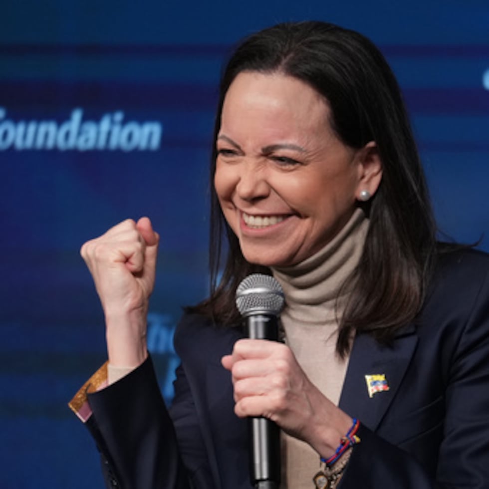 La líder opositora venezolana María Corina Machado habla en la Heritage Foundation, un influyente think tank conservador, un día después de reunirse con el presidente Donald Trump y miembros del Congreso, en el Capitolio en Washington, el viernes 16 de enero.