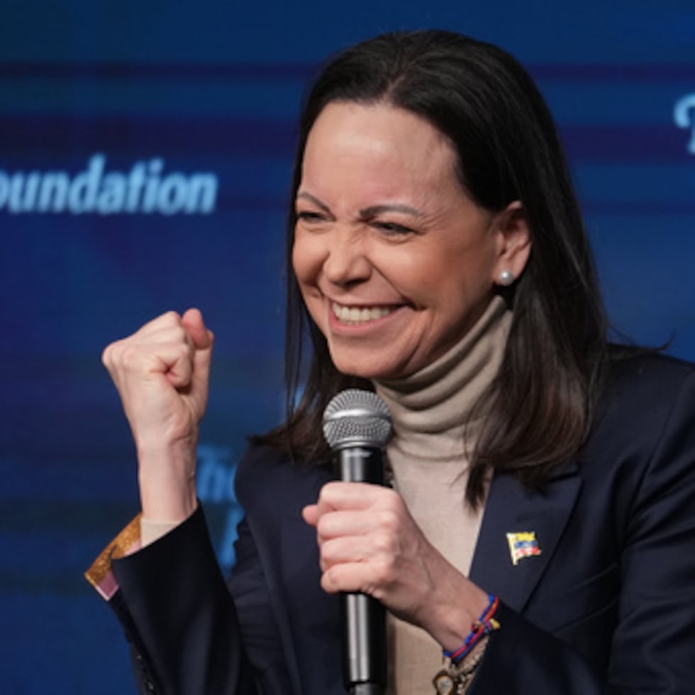 La líder opositora venezolana María Corina Machado habla en la Heritage Foundation, un influyente think tank conservador, un día después de reunirse con el presidente Donald Trump y miembros del Congreso, en el Capitolio en Washington, el viernes 16 de enero de 2026.
