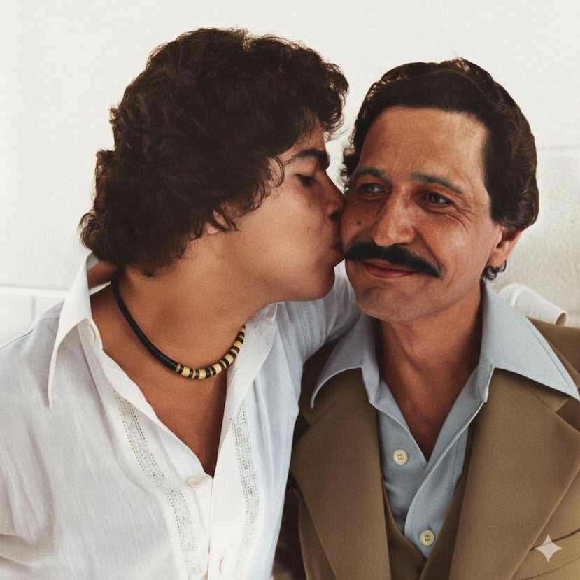 A young Glenn Monroig, left, kisses his father Gilberto Monroig.
