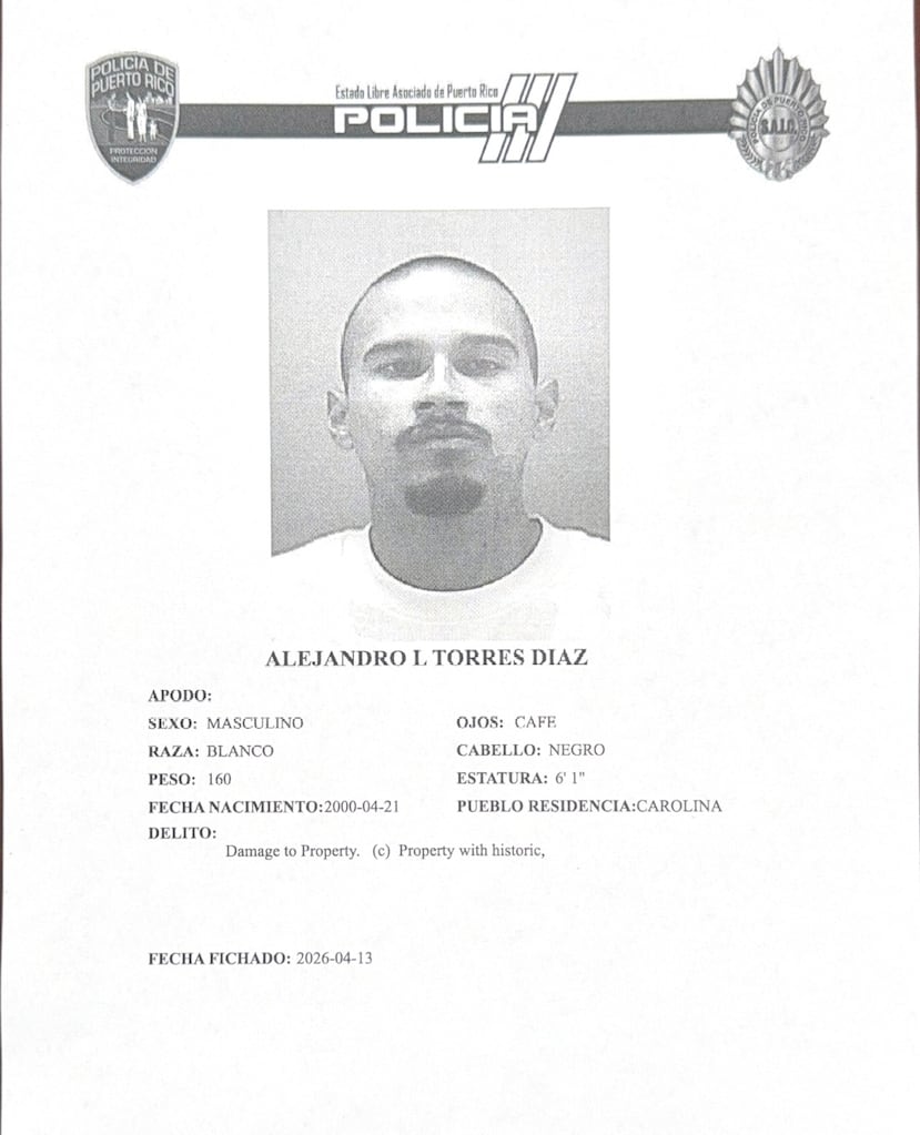 Alejandro L. Torres Díaz enfrenta un cargo criminal por violación al Artículo 199 del Código Penal, relacionado a daños a la propiedad agravados, por hechos ocurridos el pasado 20 de marzo a eso de las 11:45 a.m. por presuntamente vandalizar con grafiti la obra municipal conocida como “El Astronauta”, ubicada en la entrada del Paseo.
