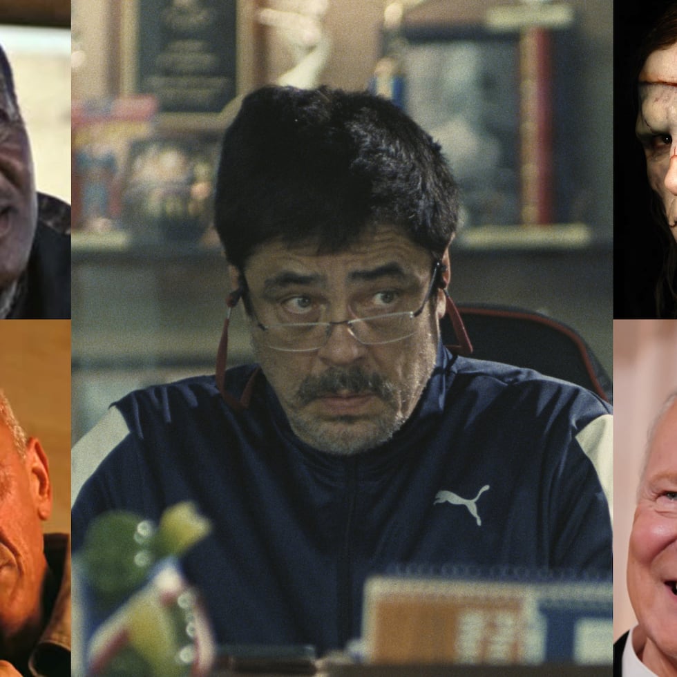 Los nominados al premio Oscar en a categoría de Mejor actor de reparto son, desde la izquierda a favor de las manecillas del reloj, Sean Penn, Delroy Lindo, Benicio del Toro, Jacob Elordi y Stellan Skarsgård.