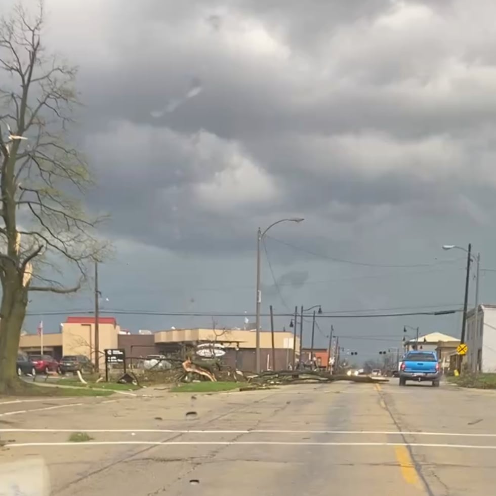 Daños causados por una fuerte tormenta en Lena, Illinois.