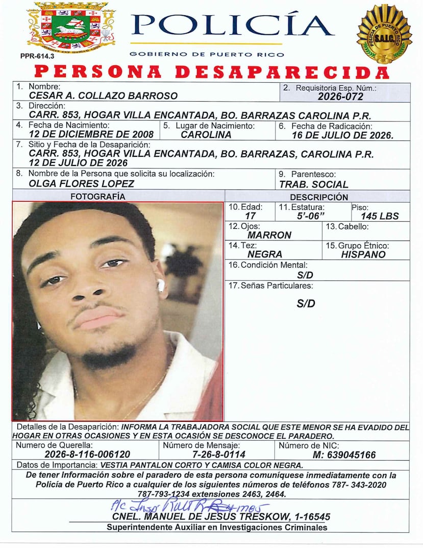 César A. Collazo Barroso, quien fue reportado por una trabajadora social del Departamento de la Familia.