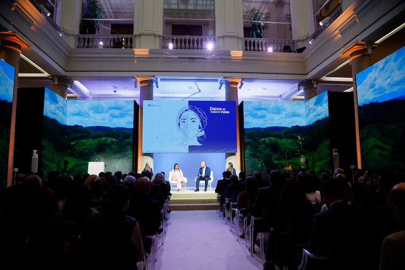 Vista del acto ‘Datos que mejoran vidas’, organizado por la Fundación Microfinanzas-BBVA y presidido por la reina Letizia, este miércoles en el Palacio del Marqués de Salamanca, en Madrid. EFE/ David Fernández