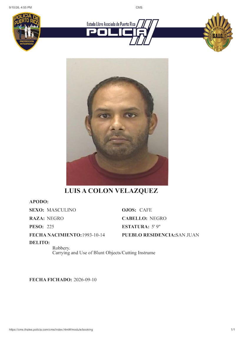 La Policía logró arresto de Luis A. Colón Velázquez, de 32 años y vecino de San Juan, quien era buscado por las autoridades por presuntamente despojar de su bicicleta y herir con un arma blanca a un hombre de 67 años.