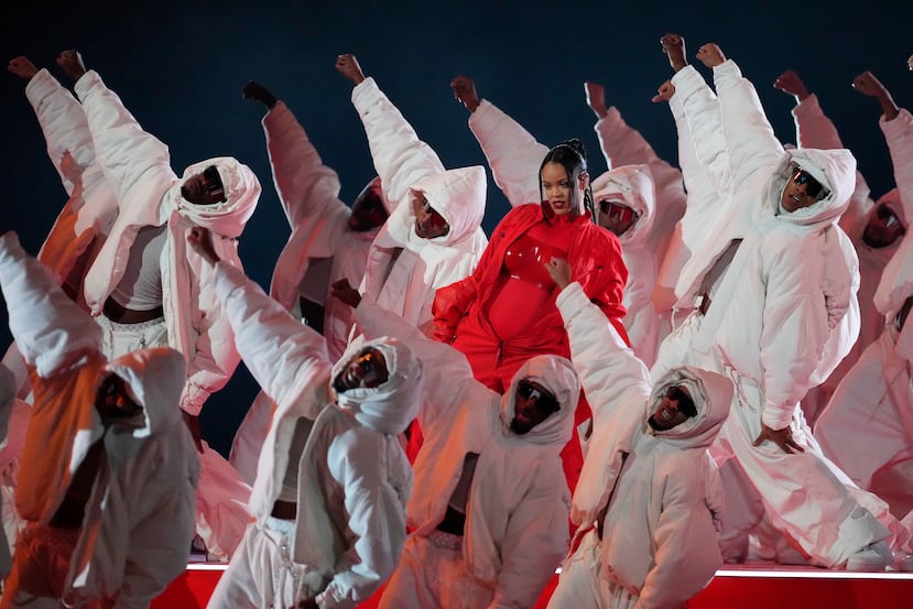 Rihanna performs during the halftime show at the NFL Super Bowl 57 football game between the Kansas City Chiefs and the Philadelphia Eagles, Sunday, Feb. 12, 2023, in Glendale, Ariz. (AP Photo/Seth Wenig)