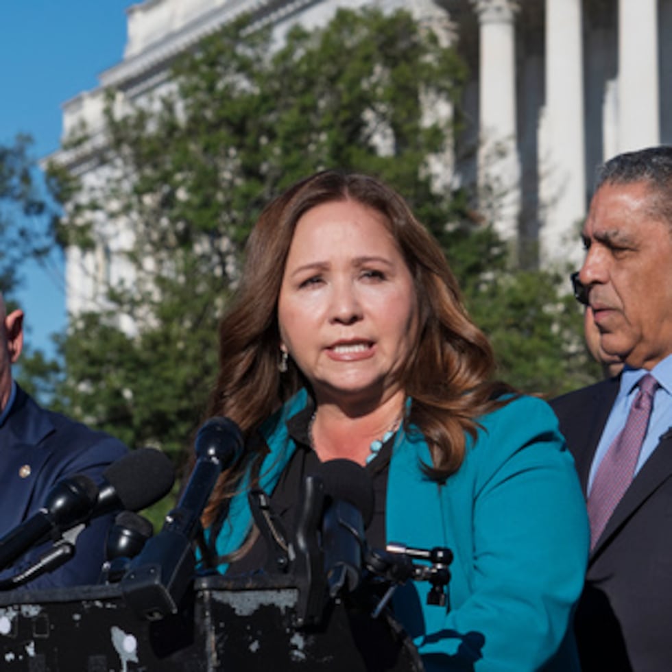 FILE - Rep.-elect Adelita Grijalva, D-Ariz., speaks at the Capitol in Washington, Oct. 15, 2025. (AP Photo/J. Scott Applewhite, File)