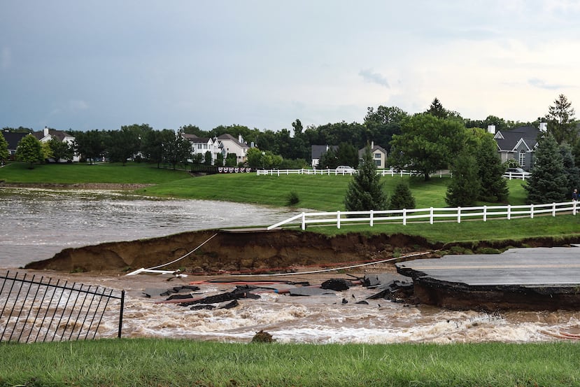 This photo provided by Aaron Skillman shows flooding in Indianapolis, Ind., on Saturday, Aug. 15, 2026. (Aaron Skillman via AP)