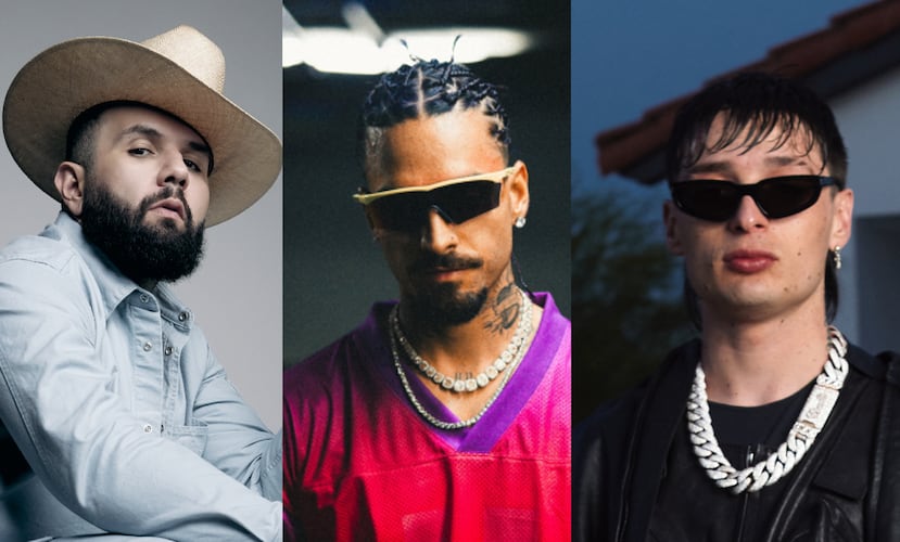 De izquierda a derecha, Carín León, Maluma y Peso Pluma, fueron los artistas que más nominaciones recibieron para los Premios Juventud 2024.