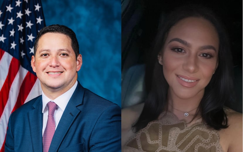 Composición de dos fotografías personales donde aparece el legislador republicano de Texas, Tony Gonzales, y la directora de su oficina regional de Uvalde, Regina Santos-Aviles, fallecida en septiembre del año pasado por un "suicidio por auto inmolación", según determine la Oficina del Médico Forense del Condado de Bexar. El legislador republicano de Texas, Tony Gonzales sostuvo una relación romántica con una trabajadora de su equipo que falleció el año pasado por suicidio, según informó el periódico local San Antonio Express News.