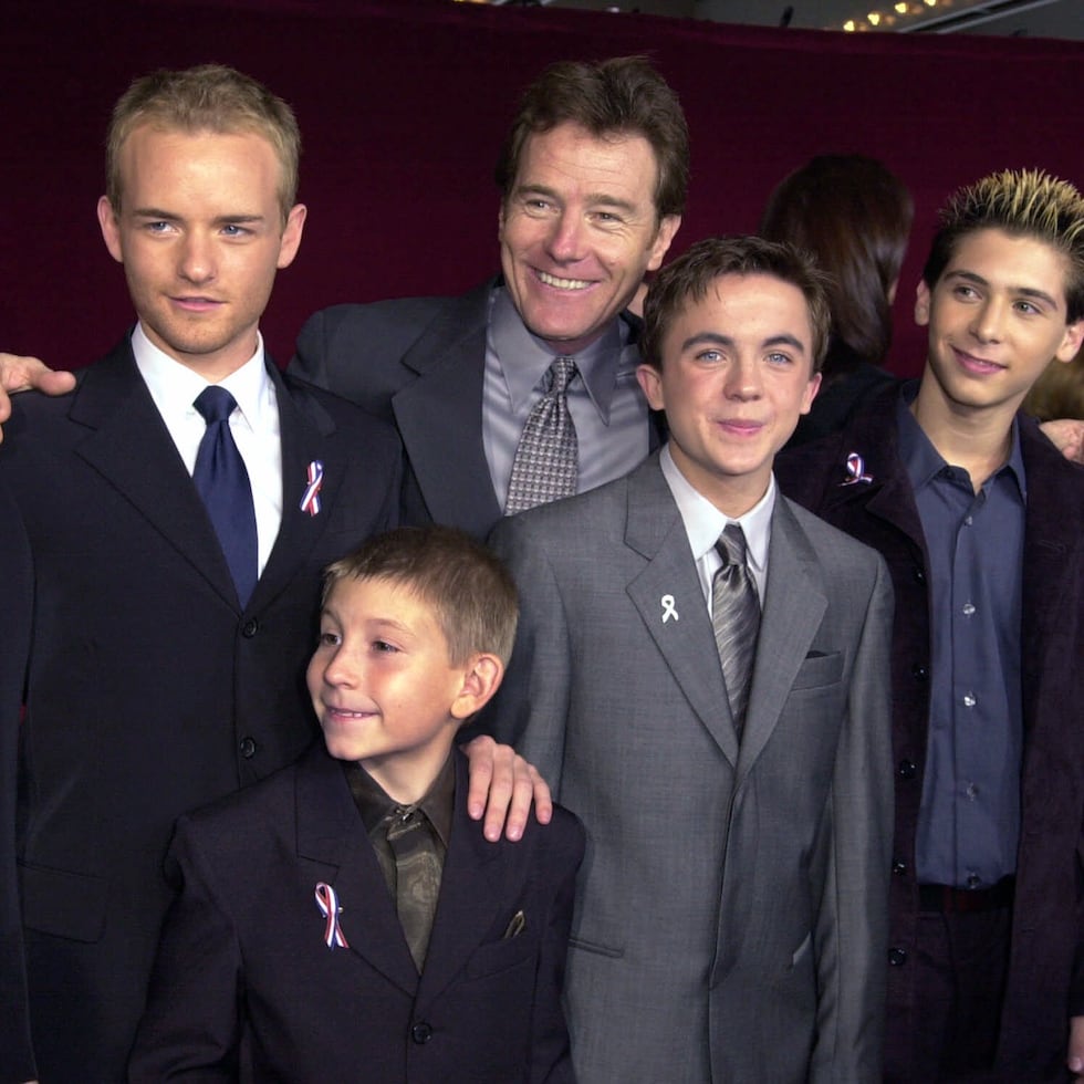 Cast members from "Malcolm in the Midddle" arrive for the 53rd annual Primetime Emmy Awards at the Shubert Theatre on Sunday, Nov. 4, 2001, in Los Angeles. Shown clockwise from left are: Chris Masterson, Bryan Cranston, Justin Berfield, Frankie Muniz, and Erik Per Sullivan. (AP Photo/Kim D. Johnson)