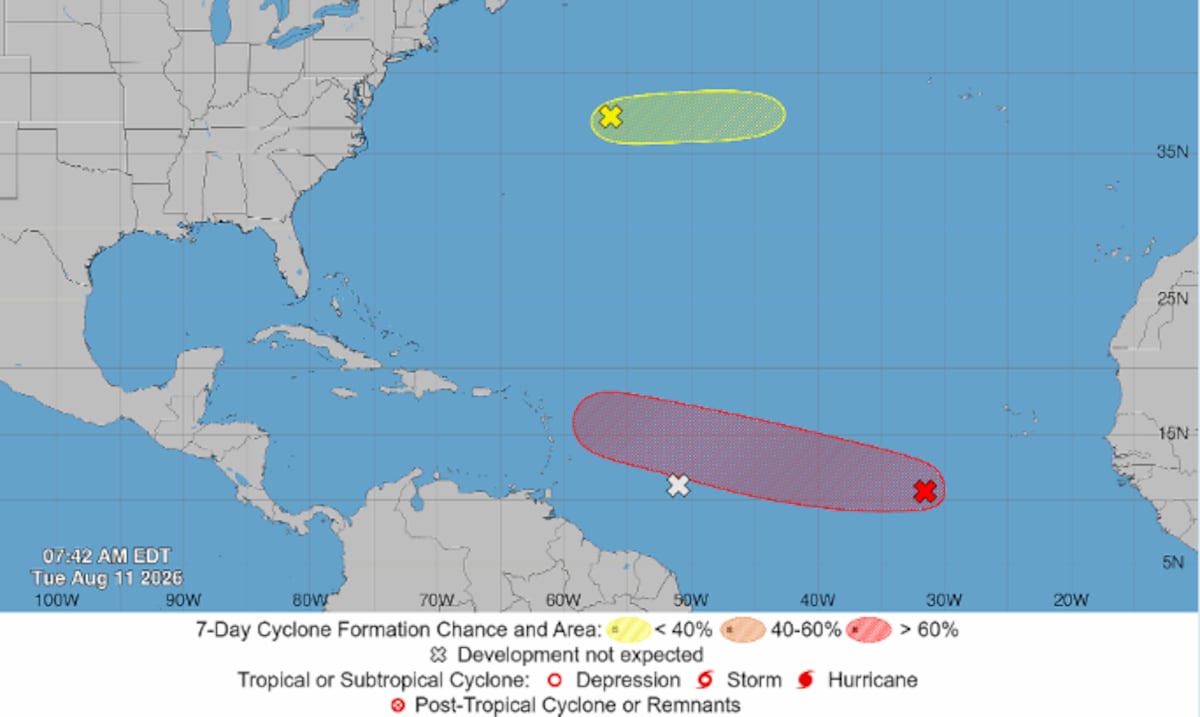 Onda en el Atlántico tiene 70% de probabilidad de convertirse en depresión tropical esta semana