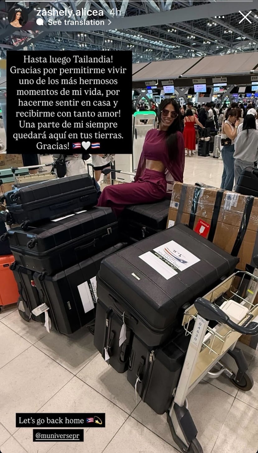 Zashely Alicea, Miss Universe Puerto Rico, desde el aeropuerto de Tailandia.