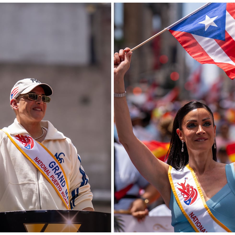 Daddy Yankee y Dayanara Torres durante el Desfile Nacional Puertorriqueño en Nueva York.