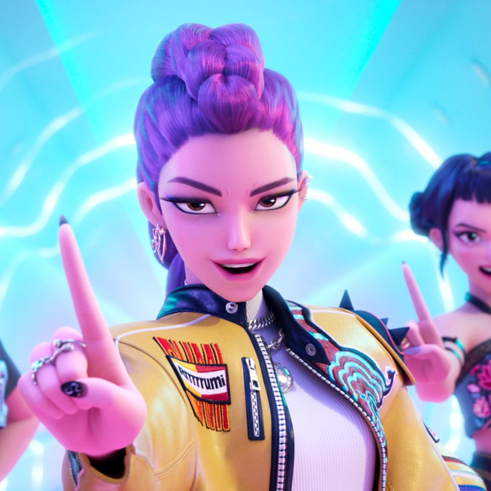 De izquierda a derecha, los personajes principales de la película "KPop Demon Hunters", Mira, Rumi y Zoey.