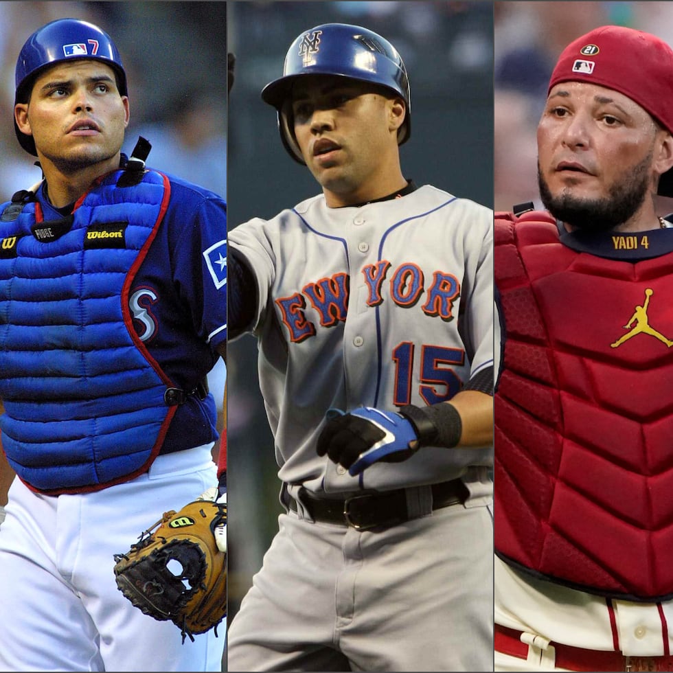 De izquierda a derecha: el vegabajeño Iván Rodríguez, el manatieño Carlos Beltrán y el vegalteño Yadier Molina.