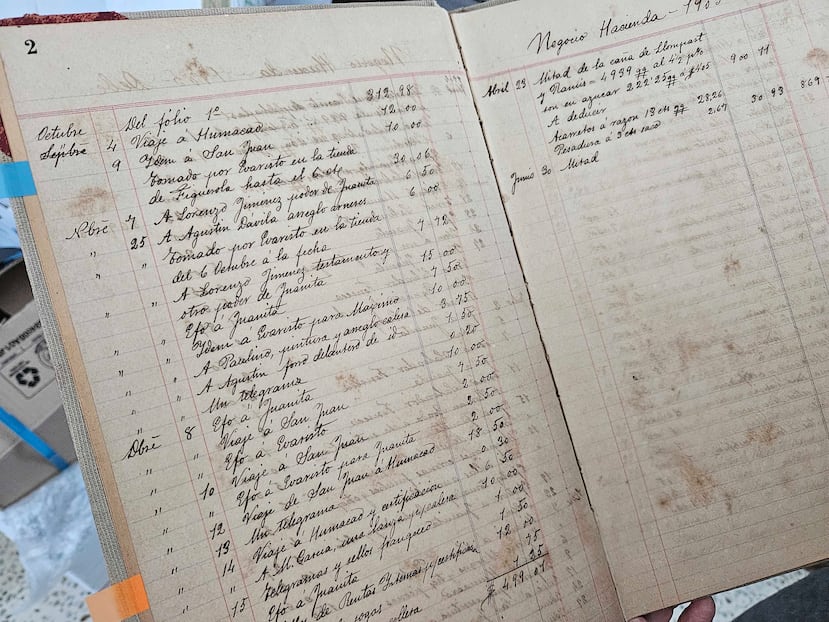 Libro de gastos recopilados a mano por su abuelo.