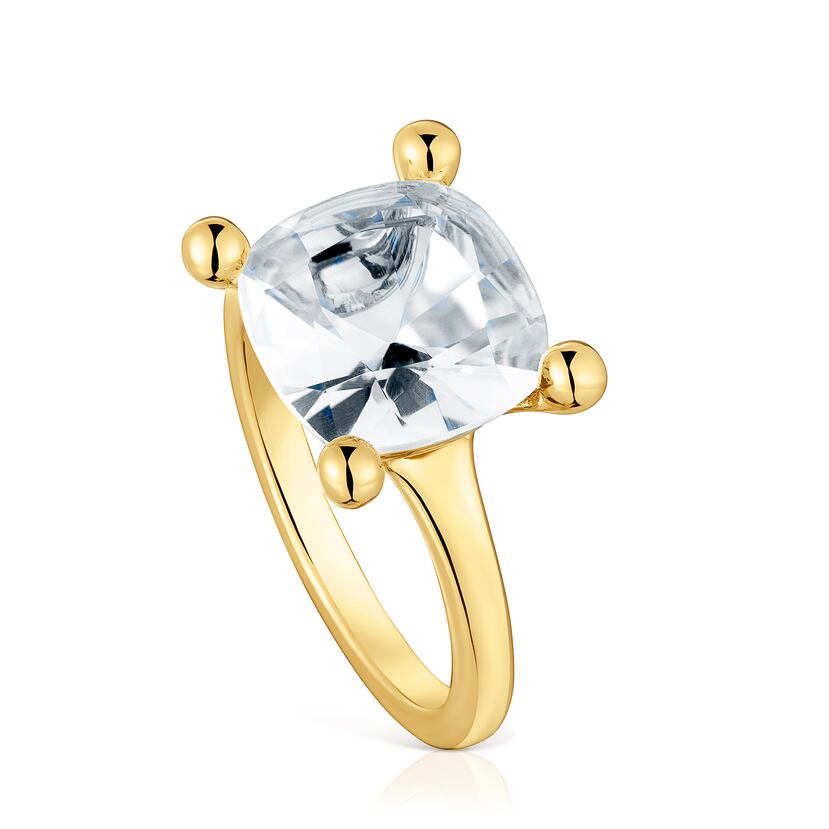 Sortija de cristal de roca en baño de oro 18k sobre plata 925, de TOUS.